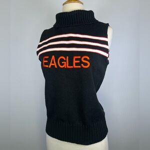 Vintage Dehen Eagles Black Turtleneck Knit Sweater Cheerleader Medium Varsity